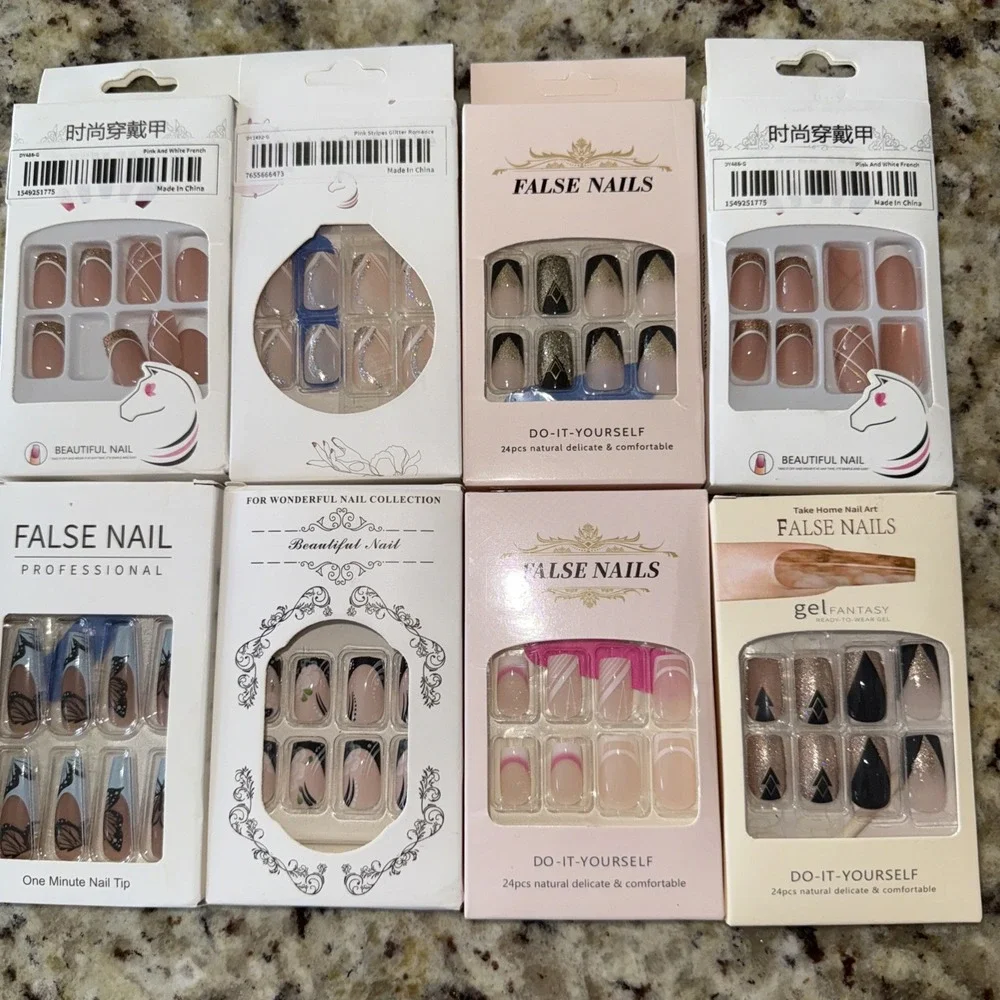 Lot Of 8 Boxes Press‎ On Nails. 24 Pieces Per New Box.  4392